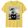 Black Cat Sea Turtle Kai Nichi Bei Yaki Japanese Art Ukiyoe Style Graphic Tee