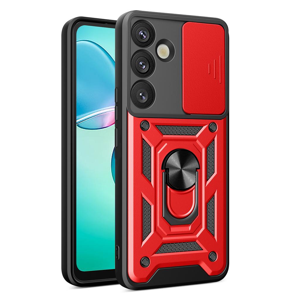 Etui na Samsunga Galaxy S25 z przesuwaną osłoną aparatu PC+TPU podpórka pokrowiec na telefon