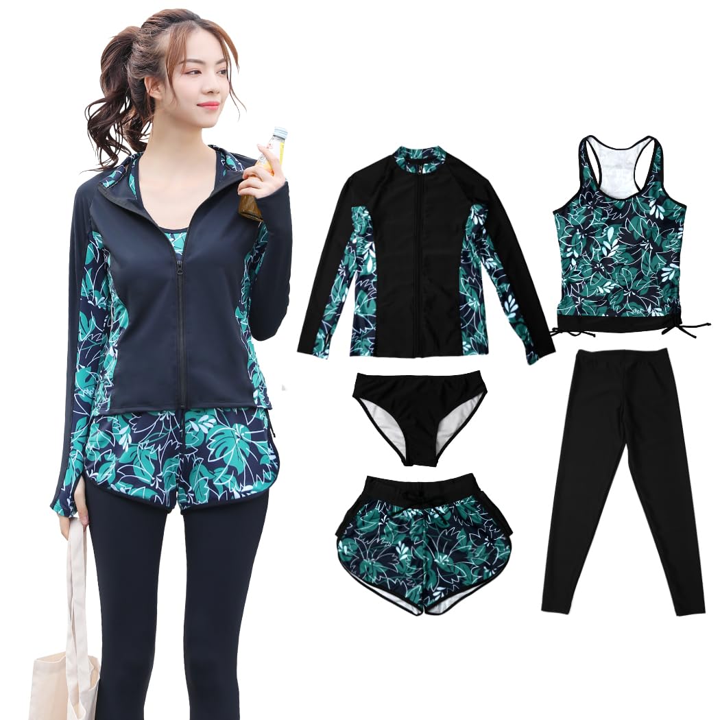 

Fitness Body Covering Tank Long Sleeve UV Large L [Teddy] Women s Swimsuit, Rashguard, 5-Piece Set, Top, Leggings, Rashguard, UPF50+, 98.7%