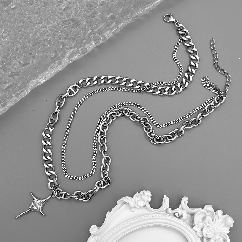 Titanium Steel Necklace Men's Cross Splicing Collarbone Chain, High-end Hip-hop Cold