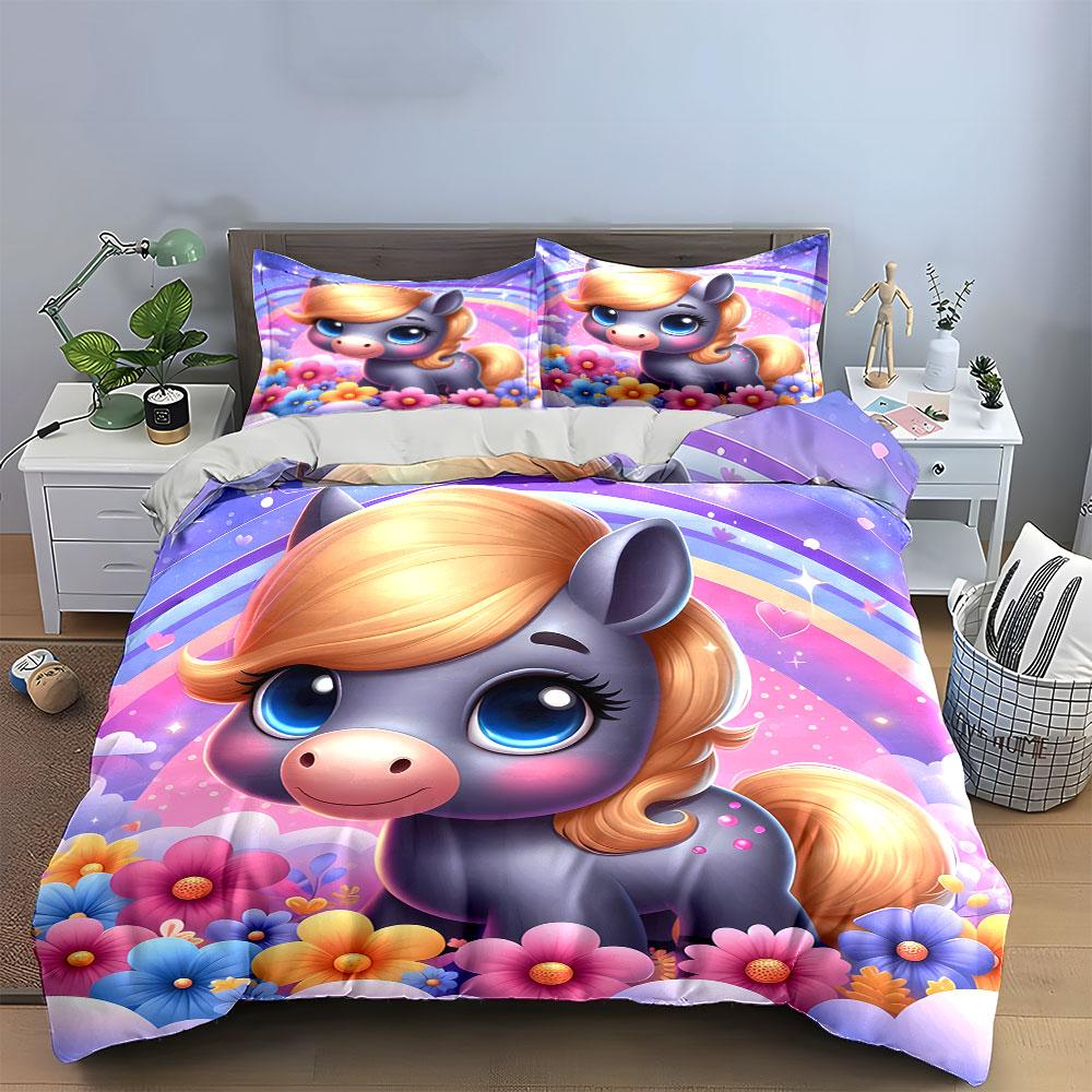 Whimsical Pony Paradise Bedding Sets Duvet Covers Pillowcases(1* Duvet Cover 2* Pillowcases Without Duvet Insert)