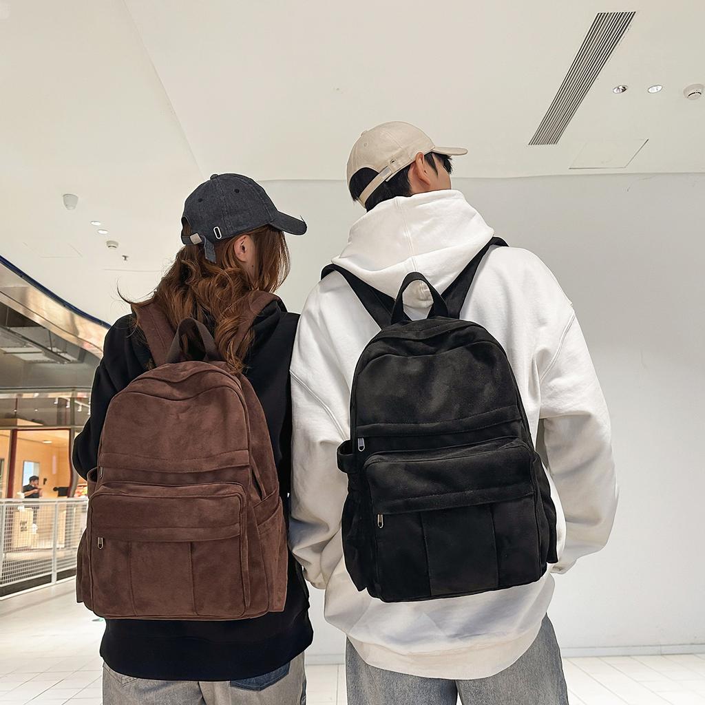 Schoolbag New Schoolbag Female College Student Korean Lazy Style Backpack High School Student Schoolbag Solid Color Retro Canvas Backpack