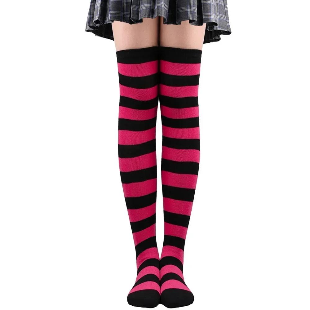 Long Socks Womens Over Above Knee Striped Thigh High Stockings Polka Dot Ladies Black White Pink Cosplay Lolita Harajuku Y2k