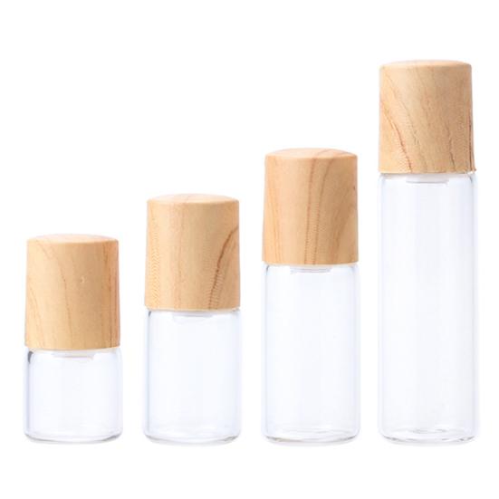 Sticlă de parfum 5 buc. Capac din lemn transparent, bilă de oțel, sticla cu ulei esențial