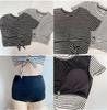 2024 Korean Style Striped High-Waisted Tummy-Covering Short Sleeve Swimsuit