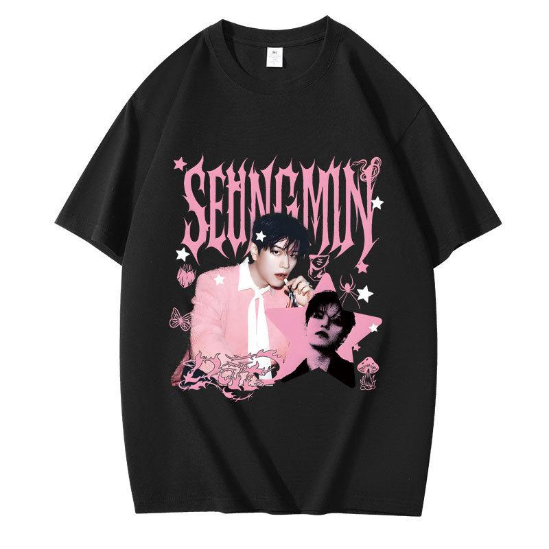Fashion Summer Y2k T-shirt Bangchan Hyunjin Printed Short Sleeve Women Top Sports for Boys Girls Fan Gift