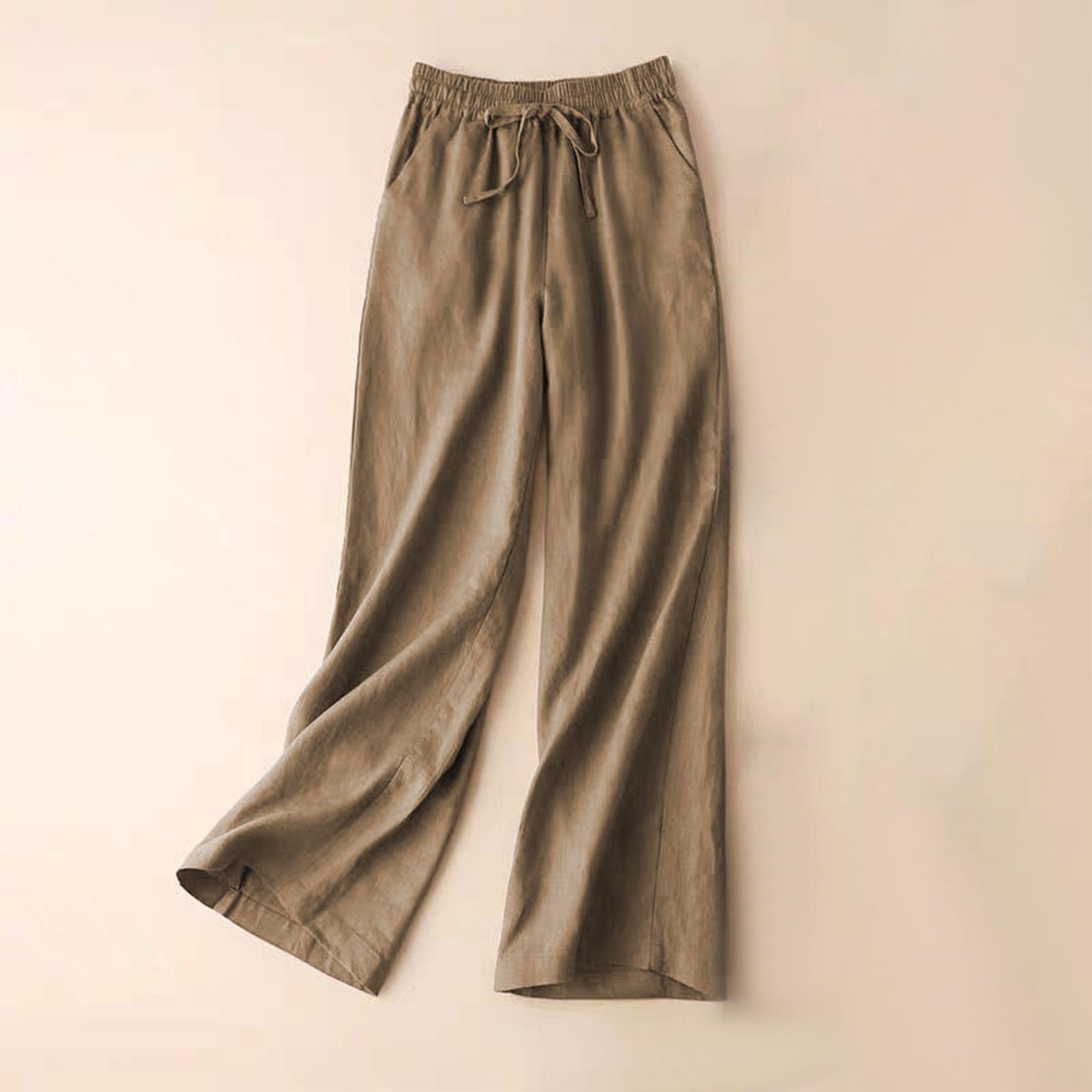 

Модные женские свободные летние тонкие брюки с высокой талией большого размера, повседневные прямые брюки M коричневый