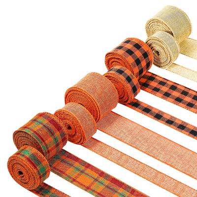 8 PCS Checkered Wired Edge Ribbons British Christmas Buffalo Plaid Gingham Roll DIY Embroidery for Party Gift Wrapping WWO66