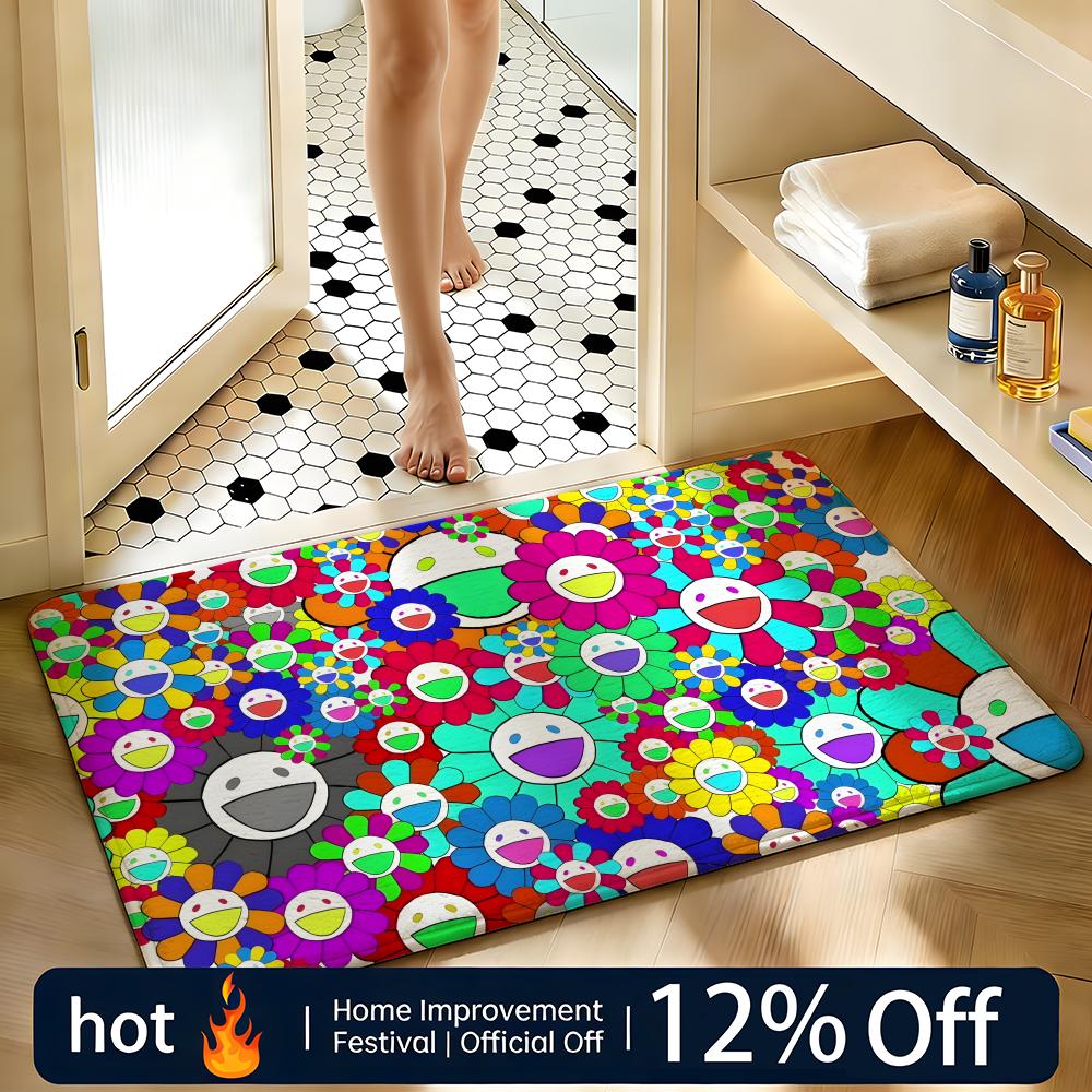 Soft Absorbent Non-Slip Rug Artist Takashi Murakami Floor Mat Home Decor Doormat Bedroom Floor Mat Shower Carpet