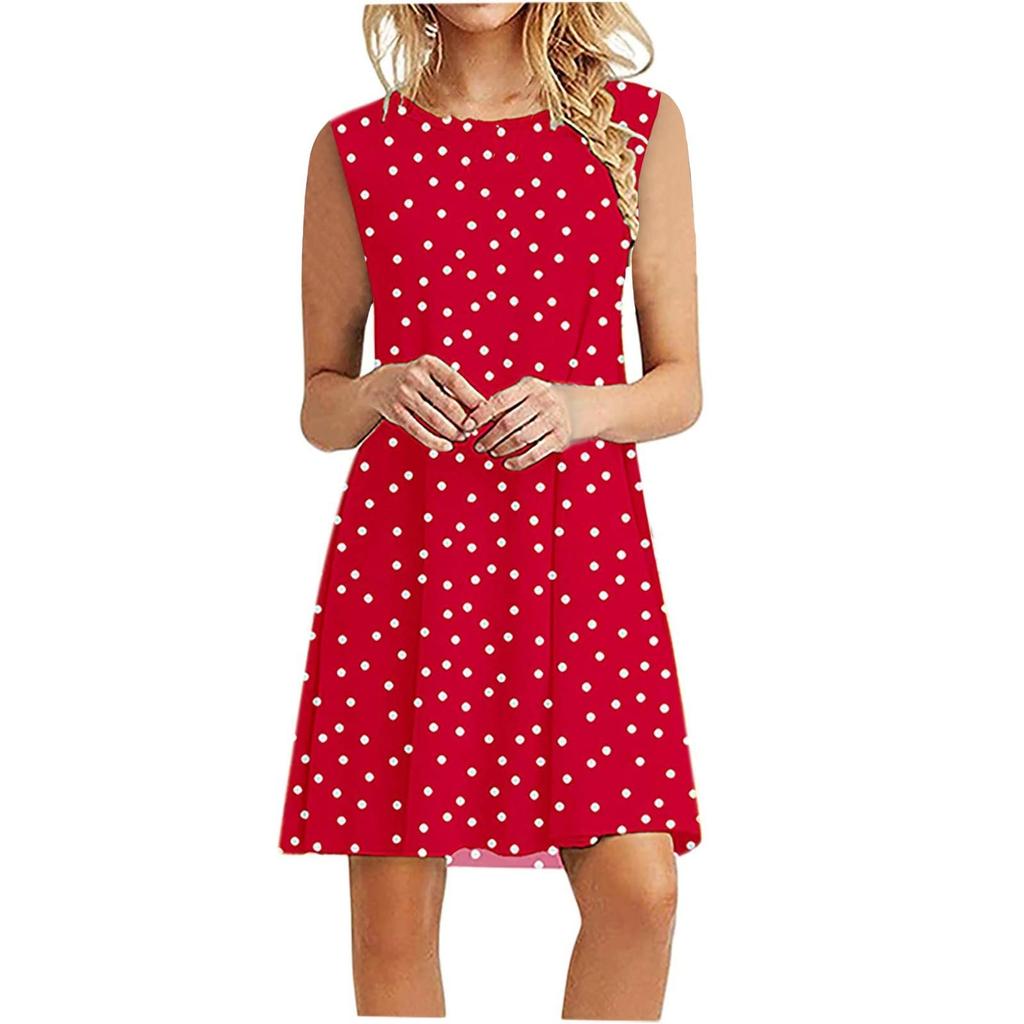 Fashion Womens Loose Sexy Summer Sleeveless Printed Round Neck  Dress