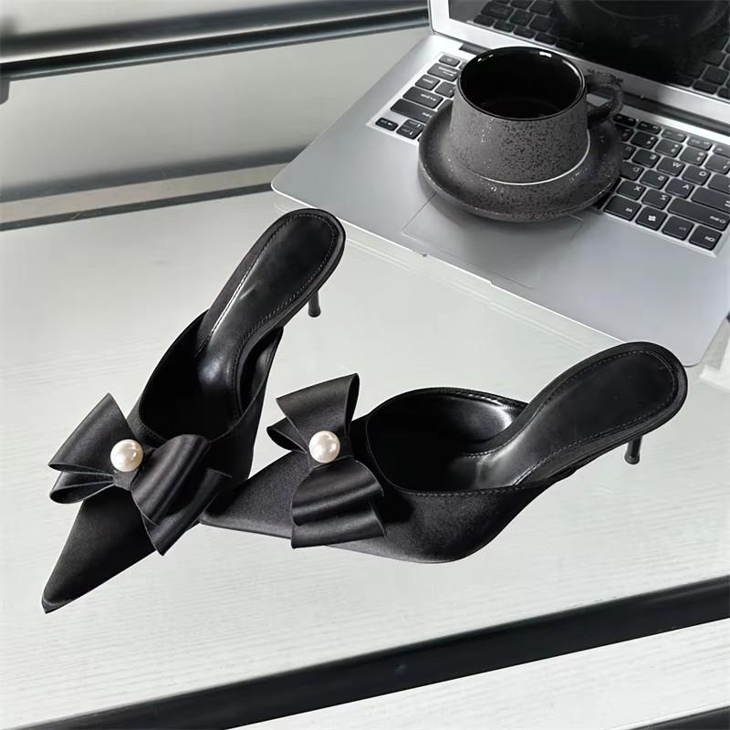 Eilyken Sexy Butterfly-knot Women Slipper Pointed Toe Slip On Ladies Mules Shoes Elegant Thin Heel Outdoor Dress Sandals