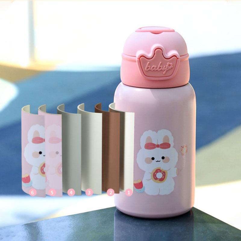 480ml Kids Thermos Bottle Cute Children's Thermal Water Bottle with Straw Stainless Steel Thermos Mug for Kid Portable Water Cup