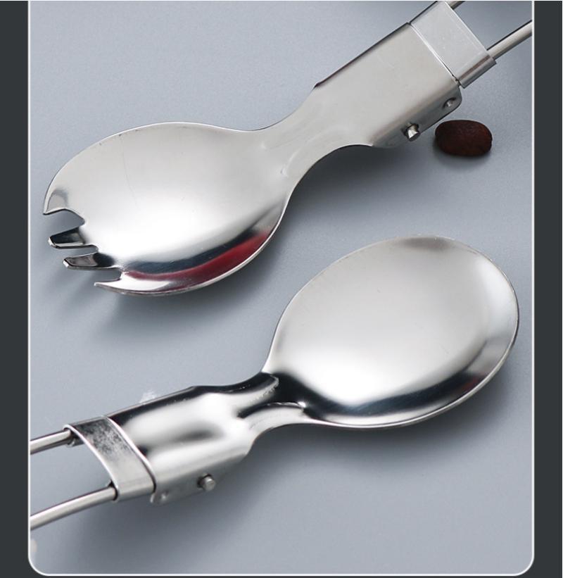 Design pliabil creativ Set de veselă portabil pentru picnic în aer liber, pliabil, din oțel inoxidabil, lingură de salată, furculiță, betisoare, unelte de bucătărie