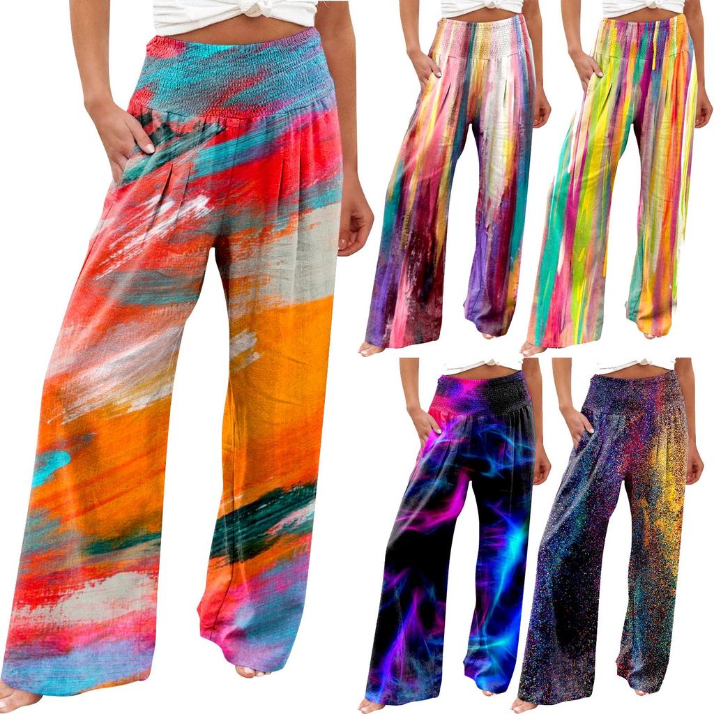 Women's Casual Pants Loose Soft Solid Color Wide Leg Long Pants High Waist Straight Leg Pants