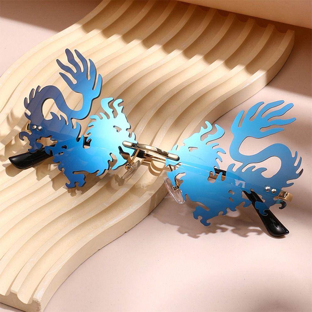12Styles Chinese Dragon Shaped Sunglasses Metal Frame Rimless Sun Glasses Party Decor Glasses for Women Men UV400 Protection