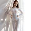 Sexy Long Sleeve Zipper Open Bust Bodysuit Women One Piece Jumpsuit Tights Leotard Crotchless Expose Butt Erotic Lingerie Outfit