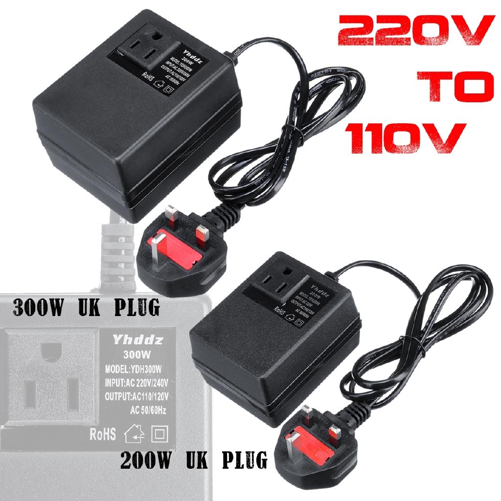Trasformatore di tensione 200/300W Converti AC 220V/240V in 110V/120V Adattatore di alimentazione da viaggio Spina UK