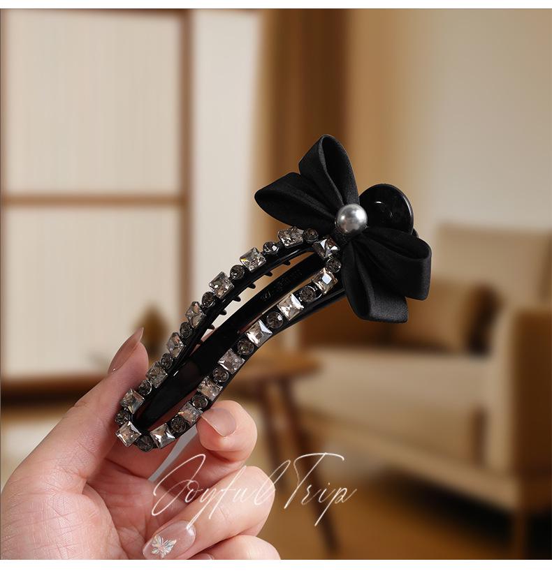 Glam Rhinestone Bow Hair Clip with Anti-Slip Teeth - Luxurious Casual Women’s Side Clip