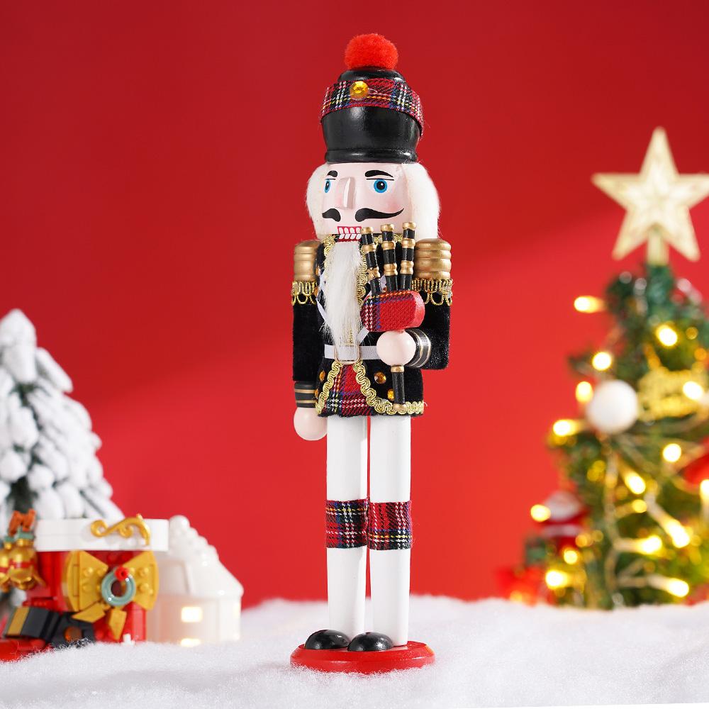 30CM Nutcracker solid wood wrapped fabric new and unique handicraft decorative soldier figure Christmas decorative statue gift
