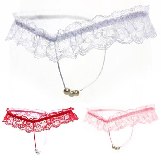 Dámská sexy tanga Kalhotky Spodní prádlo s umělým perlovým rozkrokem s krajkou G-string