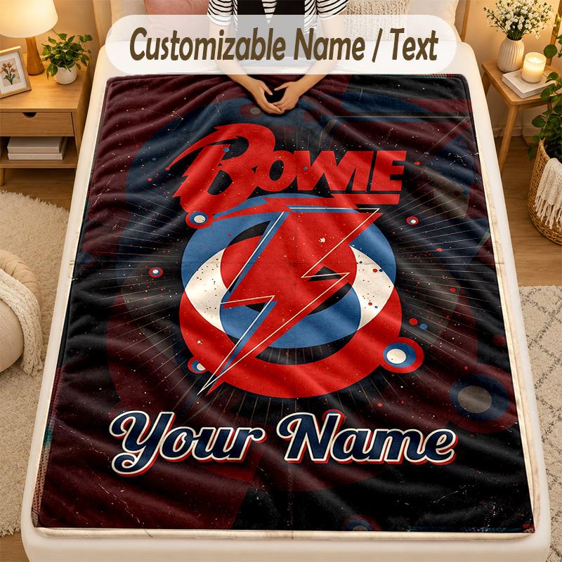 Flannel BlanketDavid Bowie Custom Name Text Personalized Soft Warm Throw Blanket Home Decor Gift