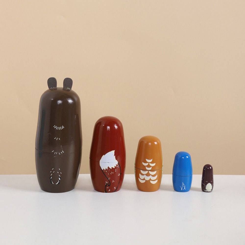 Wood Girls Russian Doll Smooth Wooden Stacking Dolls Penguin Animal Matryoshka Doll  Christmas