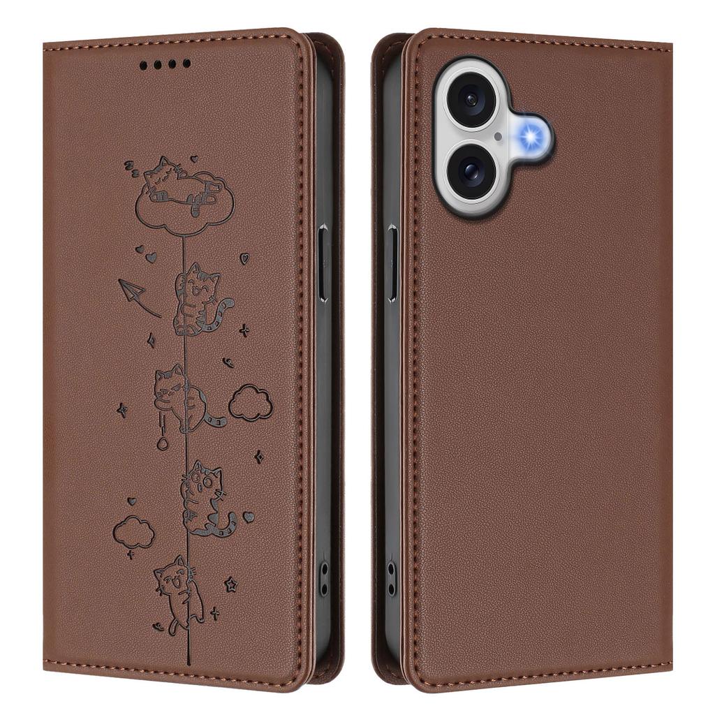 For iPhone 17 Case RFID Blocking Wallet Stand Imprinted Cat Pattern Leather Phone Cover