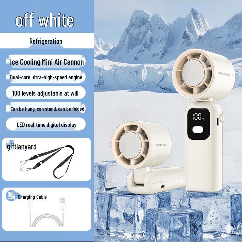 

Portable Mini USB Fan with Large Wind Power, Ice Pack, Digital Display, Dual Batteries, and Long Battery Life for Outdoor Use. High-Speed Fan + Foldable Neck Hang + Cooling