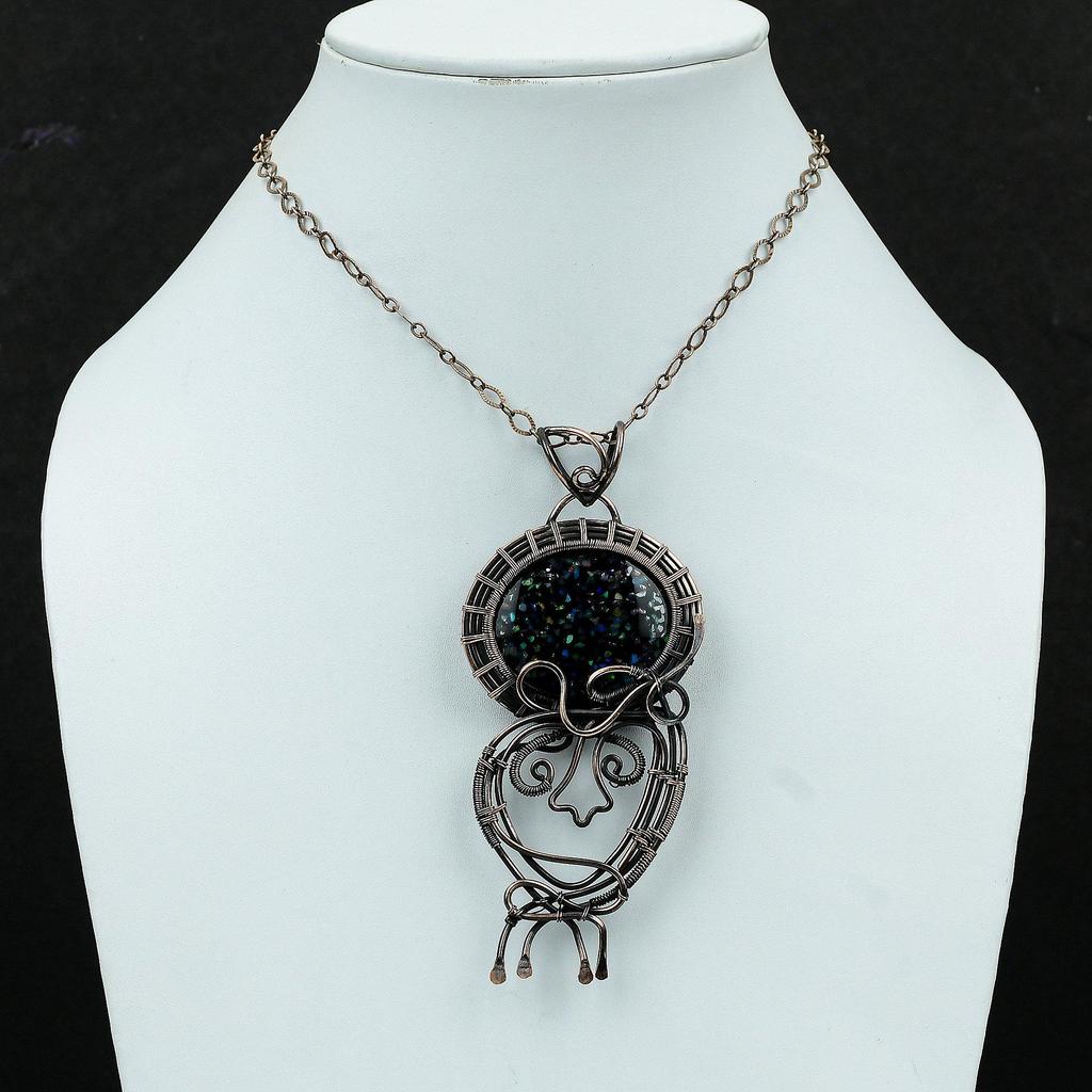 Black Ethiopian Opal Pendant Copper Wire Wrapped Pendant Handmade Copper Jewelry Gemstone Pendant Awesome Wire Wrap Jewelry Engagement Gift