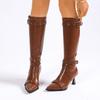 Fashion Women's Knee High Boots Pointed-toe Belt Buckle Slimming High-heeled Fashion Autumn Shoes Sexy Punk Gothic Rivet Long Botas