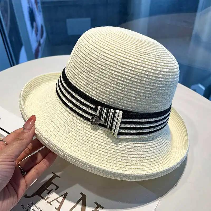 WTEMPO Women's Versatile Soft Elegant Casual Foldable Summer Straw Hats Wide Brim Solid Color Outdoor Sunscreen Hats