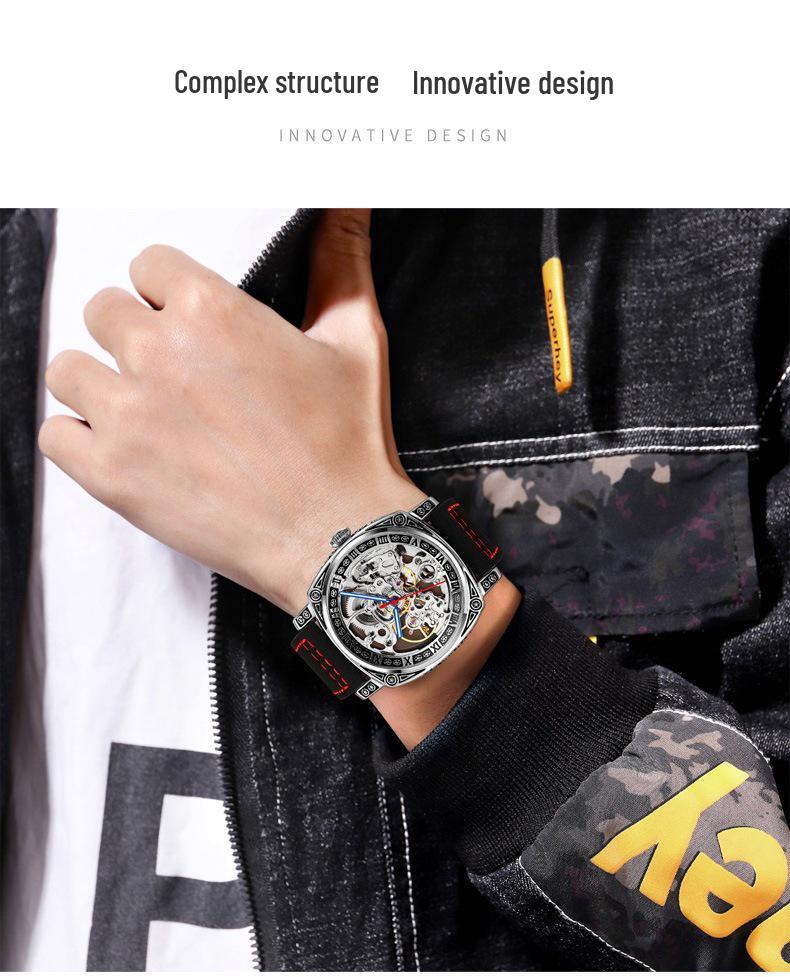 Skmei Fashion Square Men's Mechanical Watch with Leather Strap
