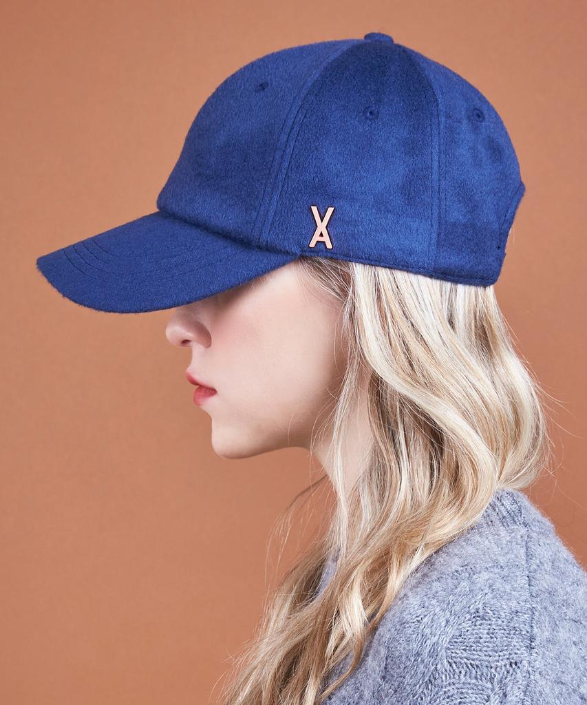 Bajal Studded Logo Wool Oversized Ball Cap Navy