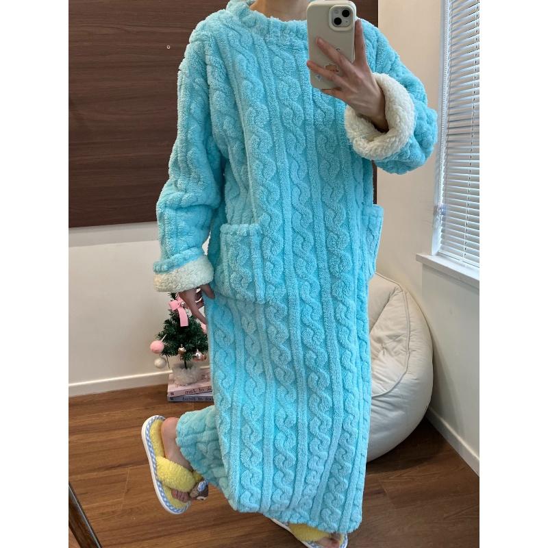 

Толстая жаккардовая пижама из кораллового вельвета с добавлением вельвета, зимняя пижама, теплая домашняя одежда, пижама L озеро синий