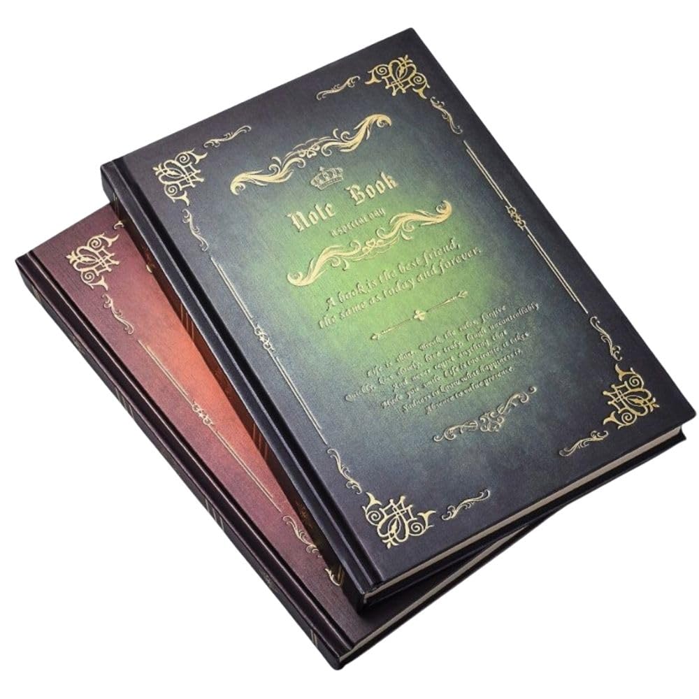 

PLEAVIT Antique Notebook, Spellbook Diary, Retro Diary, A5 Size, Set of 2 (Green/Brown)
