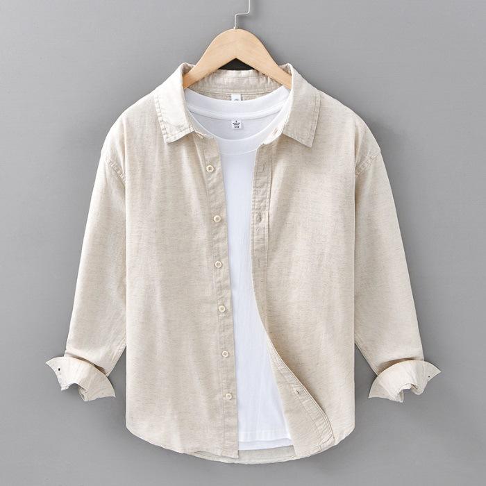 Spring and Summer Linen Long-sleeved Shirt Men's Casual Cotton Linen Shirt Literary Men's Linen Top
