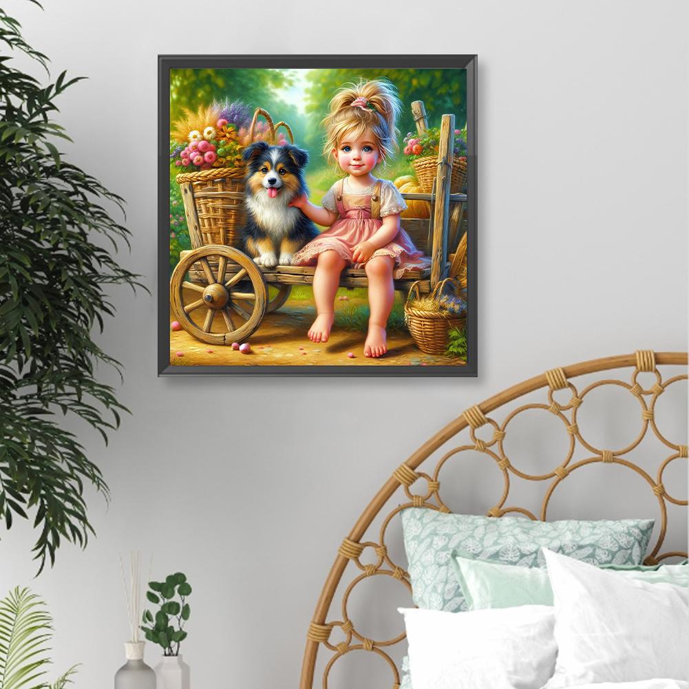 Animal and Girl Full DIY 5D Round Drill Diamond Art Diamond Painting Diamond Dots Paintings Picture Arts Craft 15.75x15.75in