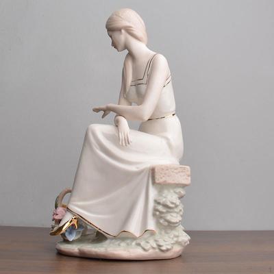 Pottery Girl Figurine Dog Statue Elegant Hand Painted Ornament Art Sculpture for Party Supplies