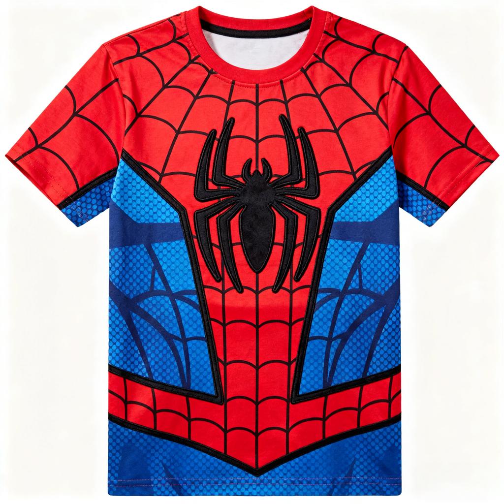 2026 Summer Children's T-shirt Fashion Street Cartoon Spider-Man 3D Quick-Dry Breathable Hydrating Short Sleeve