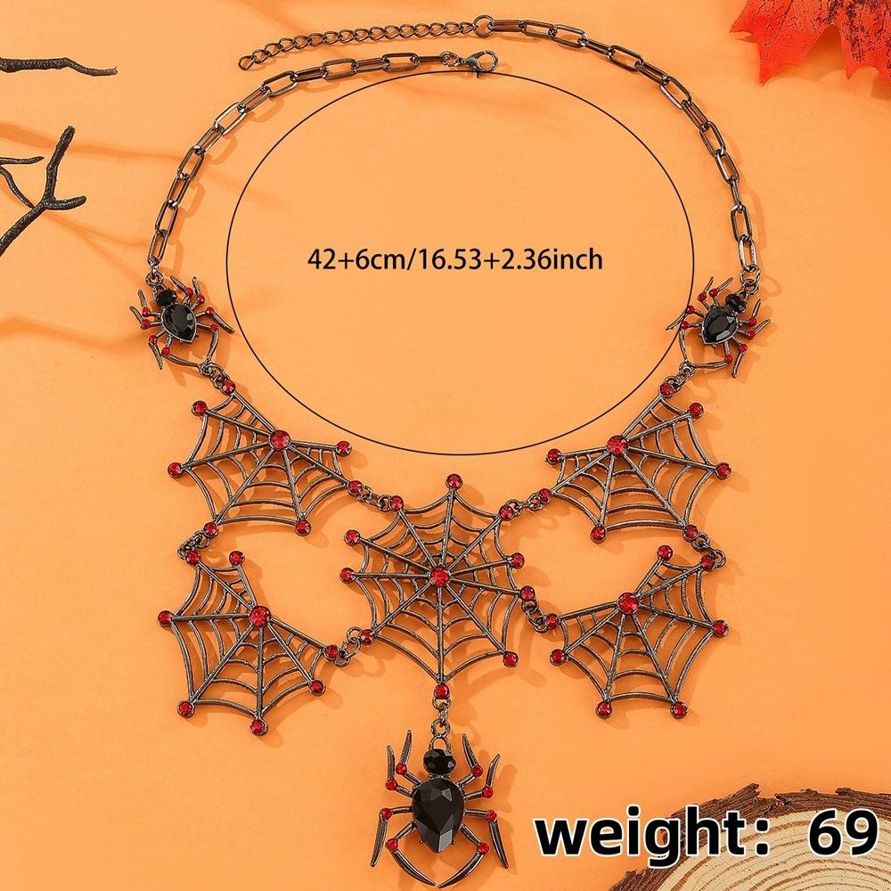 Halloween Jewelry Punk Hollow Inlaid Rhinestone Spider Web Necklace for Women Party Accessories
