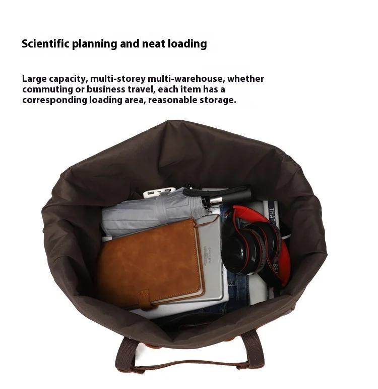Large Capacity Men's Portable Travel Bag Outdoor Waterproof Luggage Bag Oil Wax Canvas with Crazy Horse Cowhide Crossbody Bag