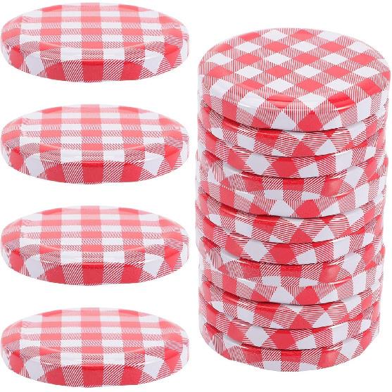 PRETYZOOM 40pcs Jar Lids Metal Canning Lids Red White Checked Jar Screw Caps for Canning Jars Jam Jelly Bottles 63MM
