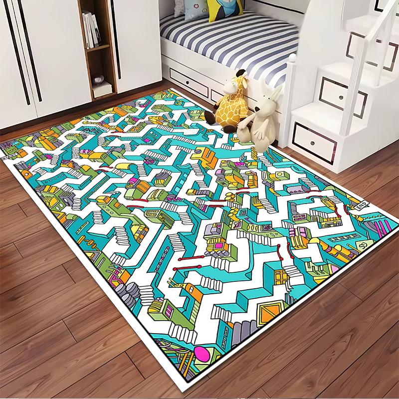 Colorful Maze Pattern Rug for Home Decoration Suitable for use as an anti-slip game mat for living room and bedroom sofas