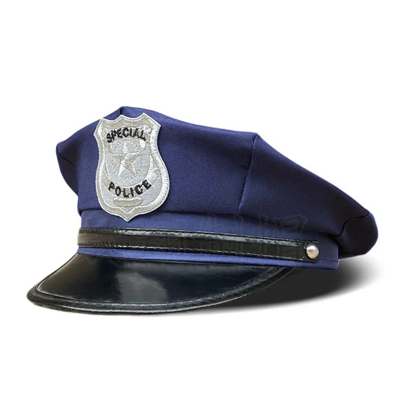 Adult Police Hat Octagonal Flat Top Hat Role Play Fun Props U.S. Police Hat Uniform Accessory Halloween Mardi Gras Party