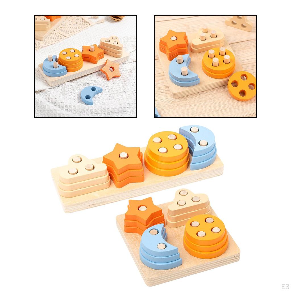 Learning Color Shape Block, Sorter and Stacker, Wooden Sorting Stacking Toy