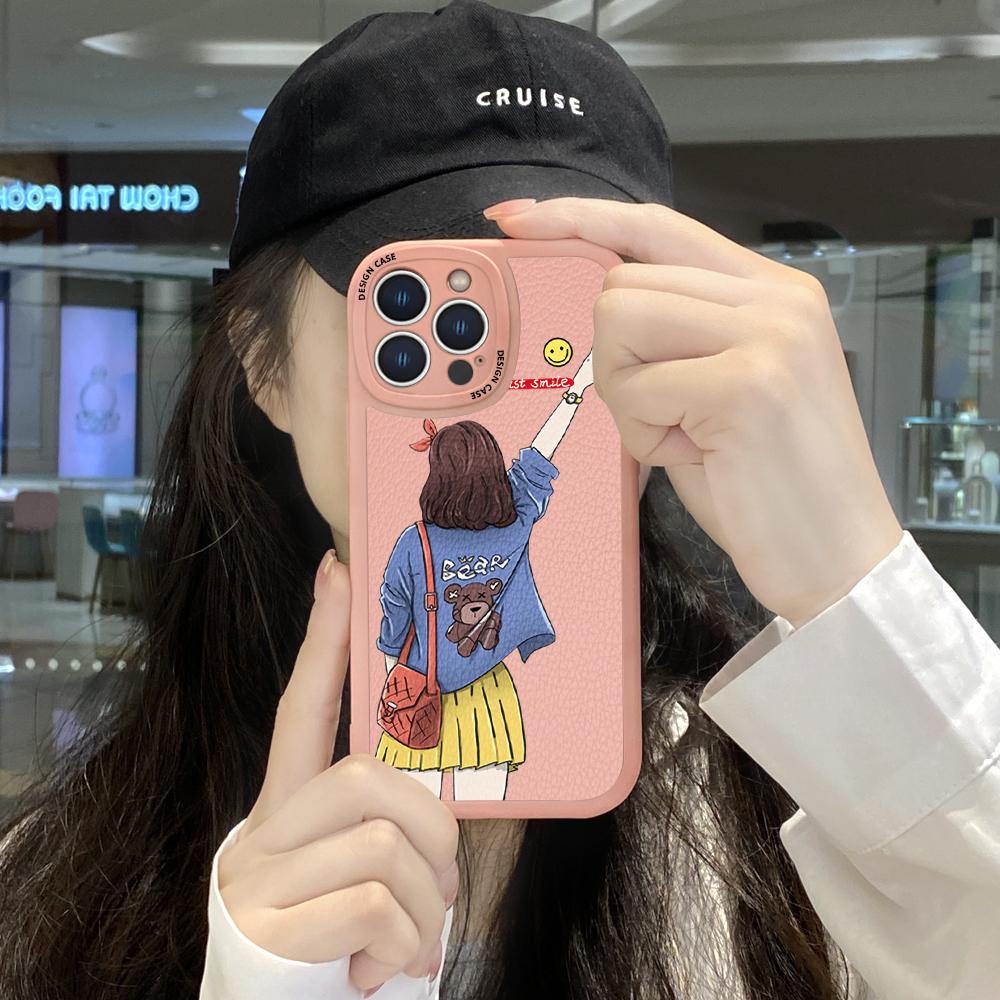 Schlanke Haut Gefühl Cartoon Elegante Mädchen Weiche Silikon PU Leder Abdeckung Telefon Fall für iPhone Samsung Huawei Honor Xiaomi Redmi OPPO Realme Vivo