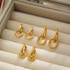 Dainty Golden Double Twist Round Hoop Pendant Earrings Retro Stainless Steel Geometric Circle Small Earring Fashion Jewelry Gift