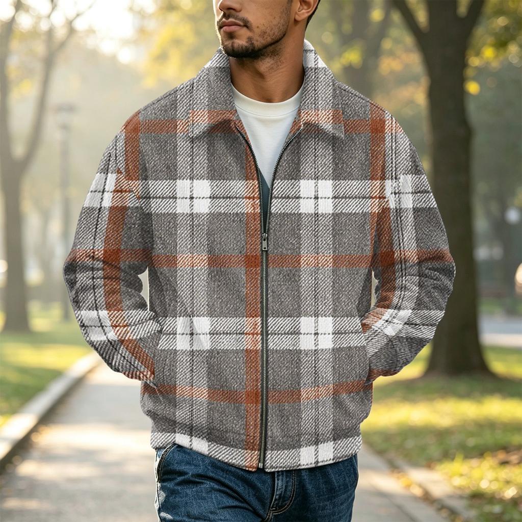 Men's Loose Fit Casual Lapel Jacket with Zip Front Closure for Everyday Outerwear