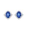 Vintage Blue Lindy Star Sapphire With Diamond Earrings, 925 Sterling Silver Studs