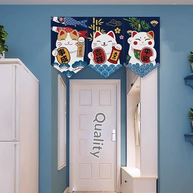 Cartoon Cat Triangle Flag Curtain Noren Partition Flag Kitchen Short Door Curtain Restaurant Kitchen Decoration Hanging Curtain